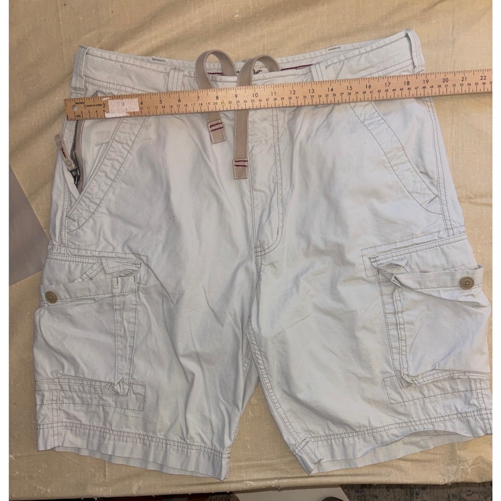 Express Cargo Shorts Mens Size 36 Beige Cotton Utility Pockets Zip Fly